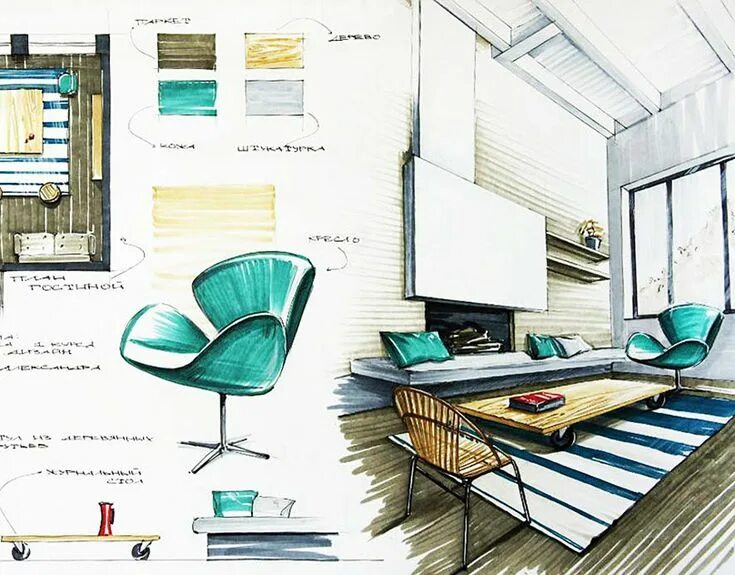 Рабочий проект интерьер дизайна Interiors Interior design renderings, Interior design sketches, Interior design 