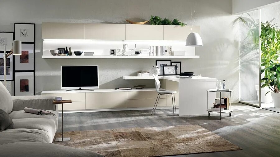 Рабочий стол в гостиной в интерьере Posh Minimalist Living Spaces Charm With Geometric Lines And Sleek Styling Minim