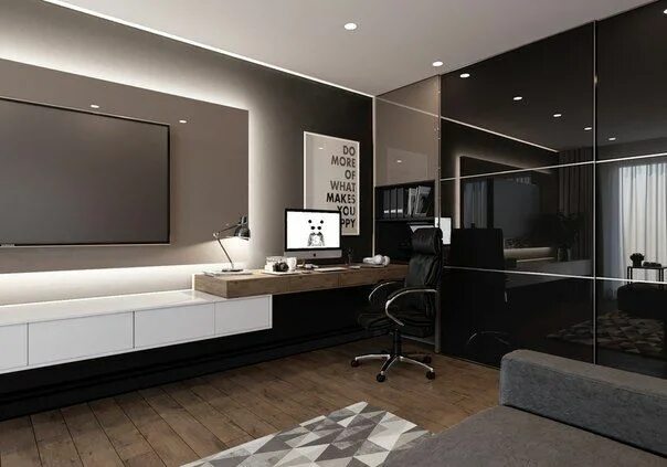 Рабочий стол в гостиной в интерьере Pin by vanesa on dormitorio Small modern living room, Living room wall units, Li