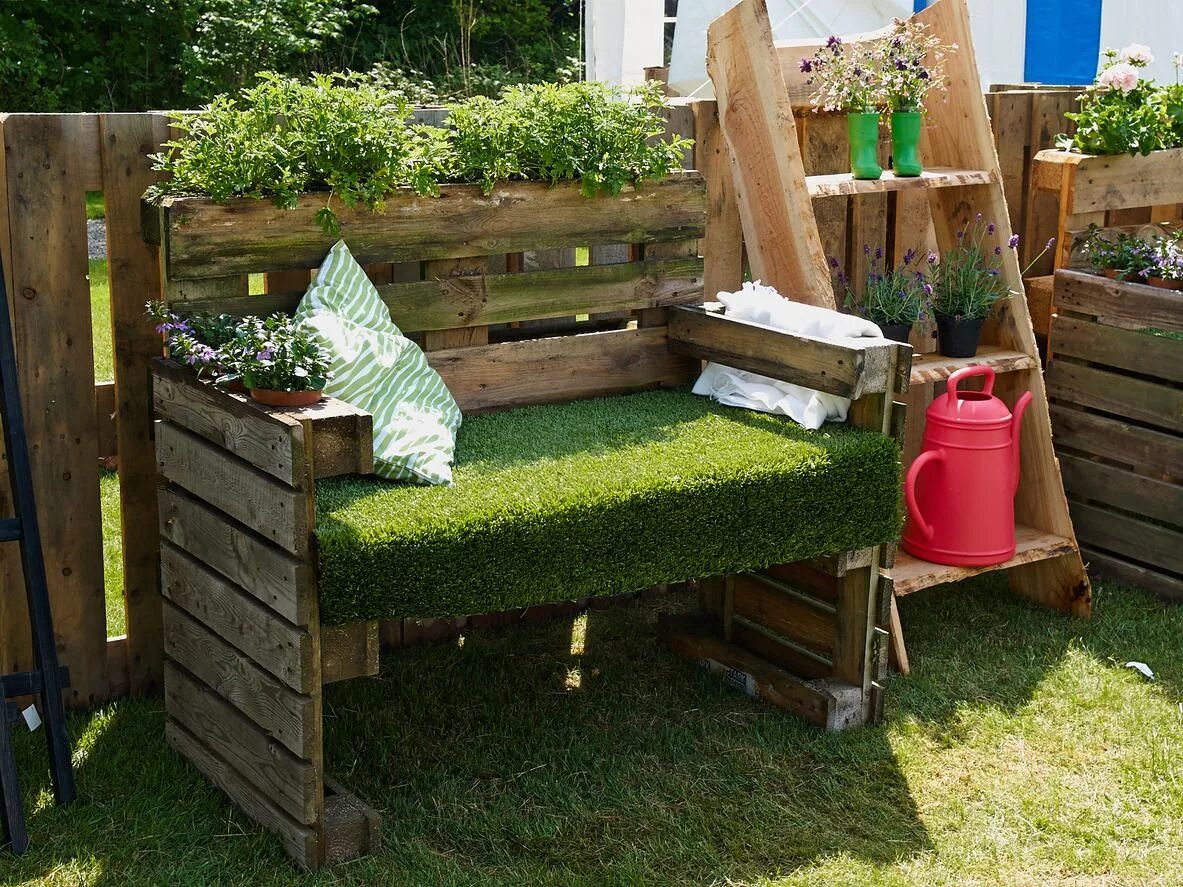 Работа для дачи своими руками Ящики и поддоны в дизайне участка Palette jardin, Meuble jardin palette, Palette