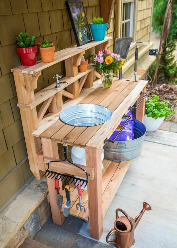 Работа для дачи своими руками How To Pallet garden benches, Potting bench plans, Outdoor potting bench