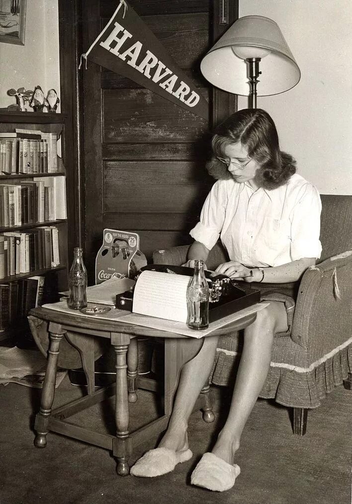 Работа ретро фото A student studies in her dorm room, Massachusetts, ca. 1950s Vintage photography