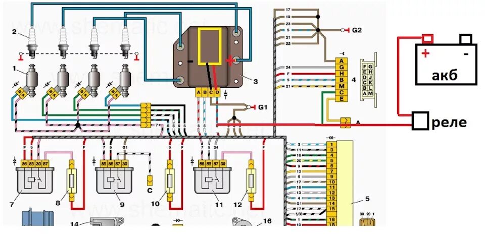 Работа схемы ваз 2114 Схема зажигания ваз 2114 инжектор 8