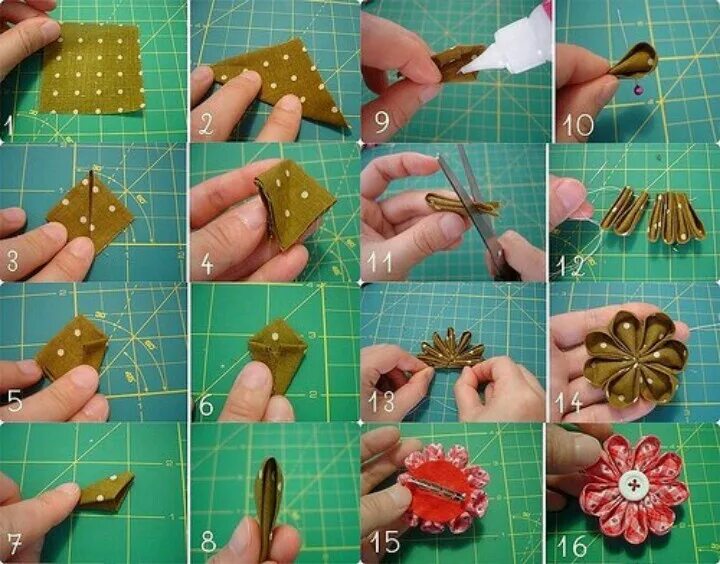 Работа своими руками пошагово с фото Pin by Pinner on Flores Fabric flower tutorial, Kanzashi tutorial, Fabric flower