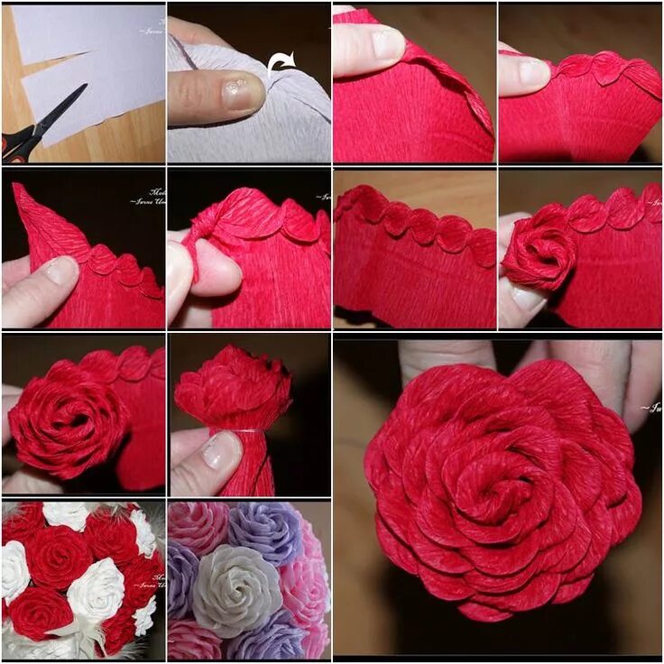 Работа своими руками пошагово с фото How to DIY Unique Crepe Paper Rose iCreativeIdeas.com Crepe paper roses, Paper f