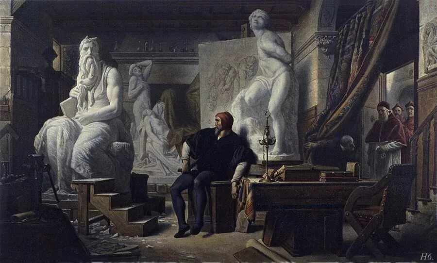 Работы фото классиков Alexandre Cabanel - Michelangelo in his studio visited by Julius II, 1859 - Fran