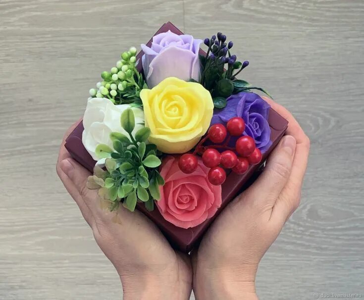 Работы из мыла фото Soap bouquet in a box Purple roses в интернет-магазине на Ярмарке Мастеров Soap,