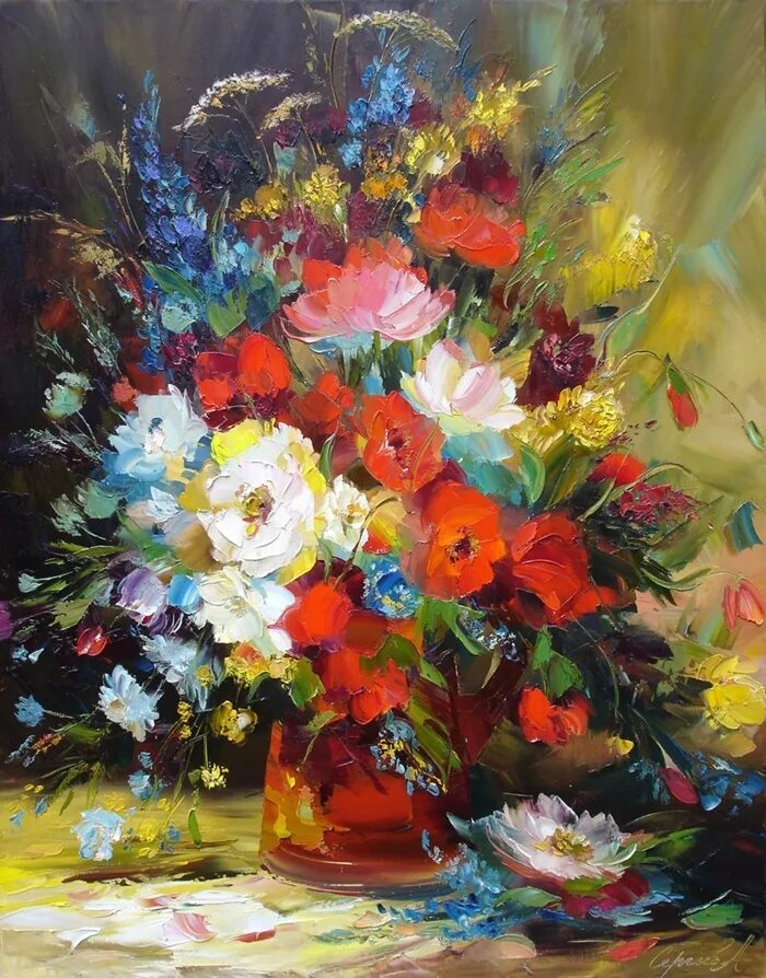 Работы маслом фото Alexander Sergeev 1968 Flowers russian painter Floral painting, Painting, Abstra