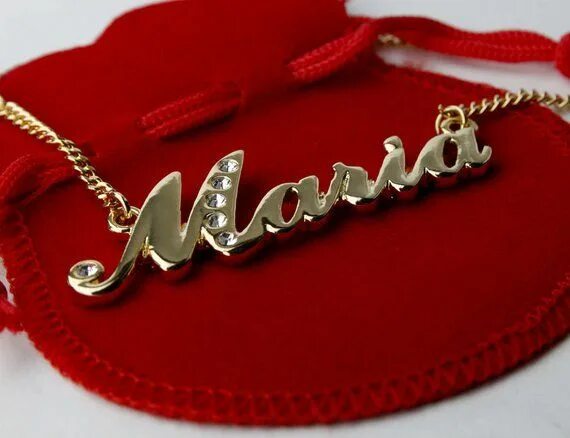 Работы с именами и фото Name Necklace Maria Gold Plated 18ct Personalised Necklace With Swarovski Elemen