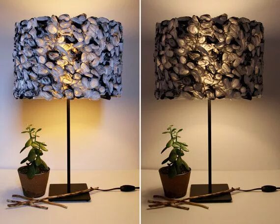 Работы своими руками в домашних условиях Ruffled Black and White Lamp Shade made from Eco-Friendly Recycled Plastic Bags 