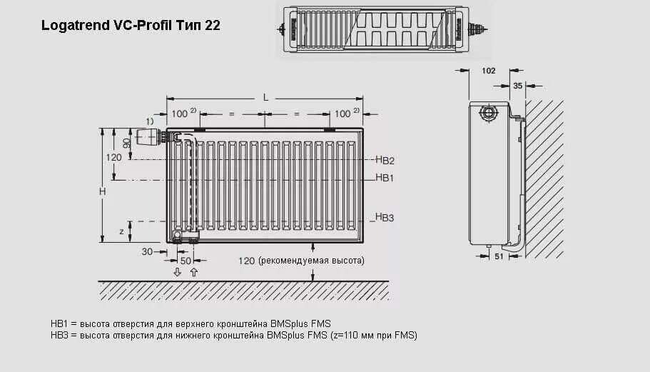 Радиатор 22 500 1200 нижнее подключение Buderus Logatrend VK-Profil 22 500 1200 - купить с доставкой в Самаре