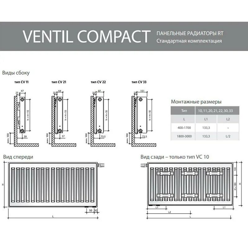 Радиатор 33 тип нижнее подключение Радиатор стальной Royal Thermo Ventil Compact Тип 33 600*2700 купить в СПб