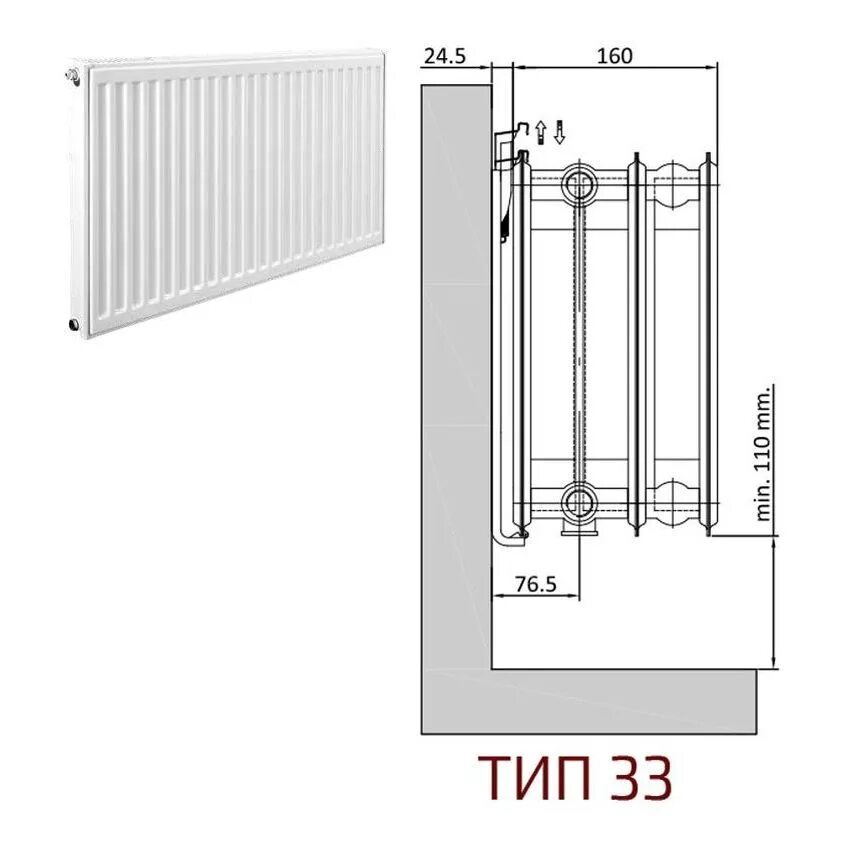 Радиатор 33 тип нижнее подключение Heaton Compact 33 50 x 90 cm (330509) Apkures Radiators