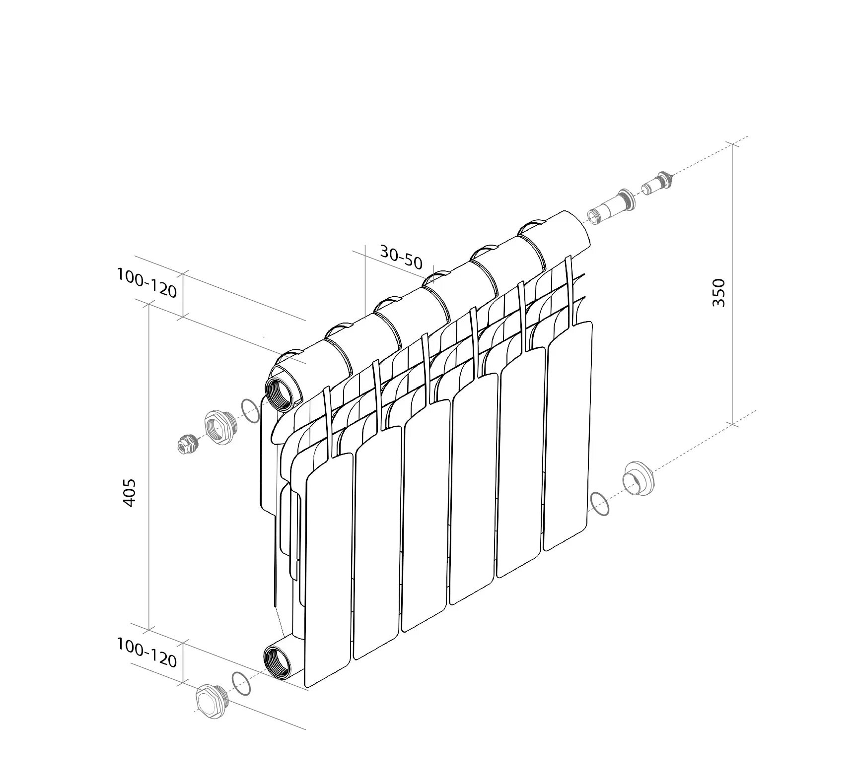 Радиатор биметаллический диаметр подключения Royal Thermo Vittoria 350 VDR / 12 секции Биметаллический радиатор с нижним прав