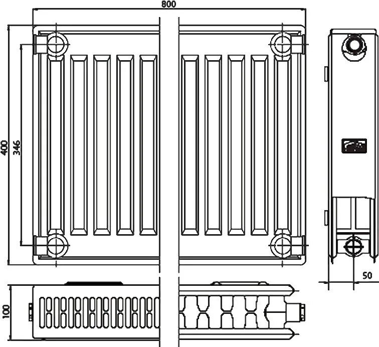 Радиатор kermi profil v подключение Стальной панельный радиатор KERMI Profil-K FKO тип 12 - 400x800 мм, подключение 
