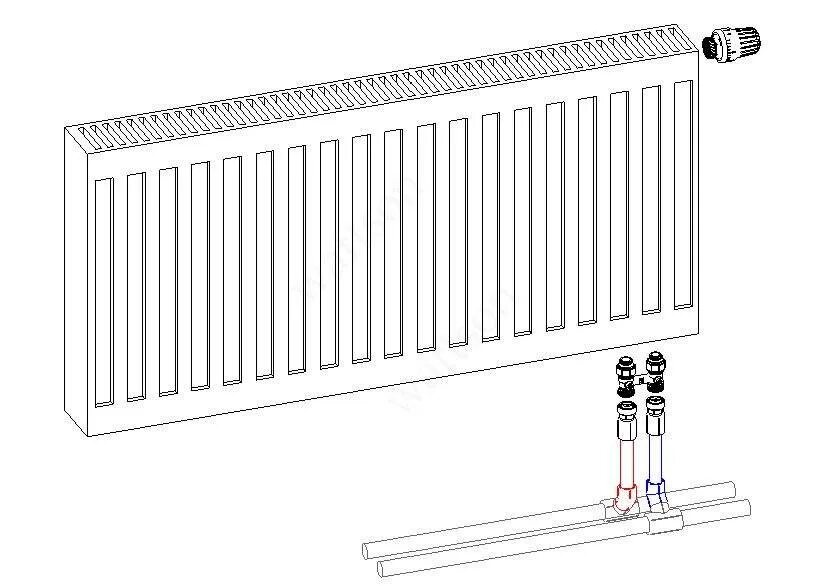 Радиатор отопления purmo нижнее подключение Нижнее подключение радиаторов: схема отопления, обвязка и монтаж батарей