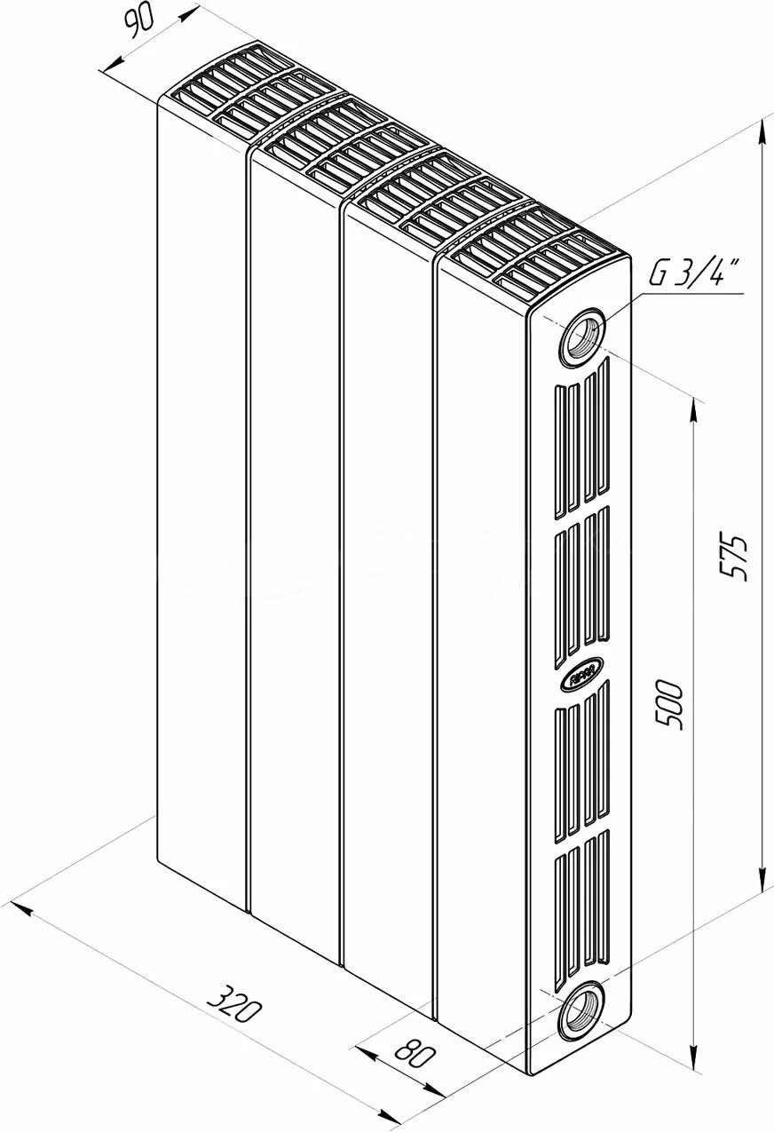 Радиатор rifar supremo нижнее подключение Радиатор биметаллический Rifar SUPReMO 500 4 секции, нижнее правое подключение, 