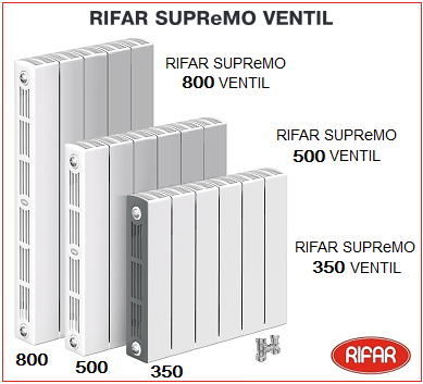 Радиатор rifar supremo нижнее подключение Радиатор биметаллический с нижним левым подключением, высота 500 мм.,6 секций (б