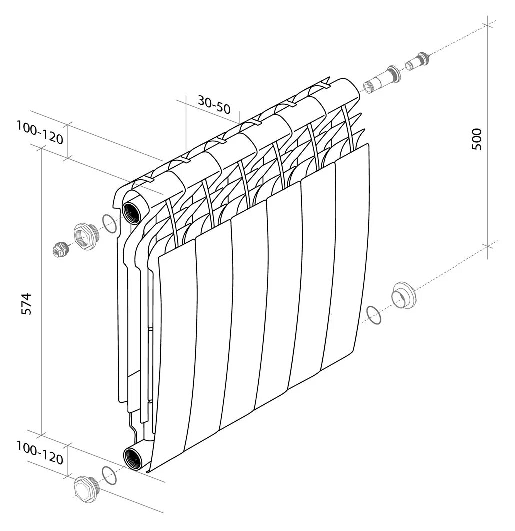 Радиатор royal thermo biliner 500 подключение Royal Thermo Biliner 500 V Silver Satin/8 секции Биметаллический радиатор с нижн