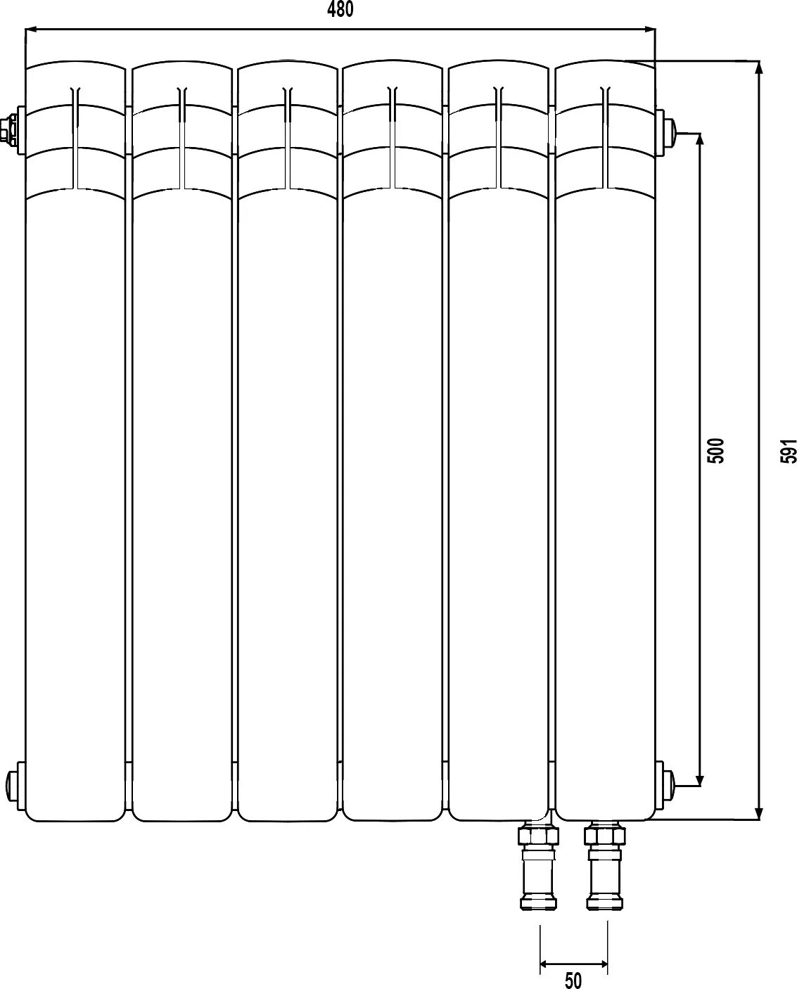 Радиатор royal thermo нижнее подключение Радиатор биметаллический Royal Thermo Piano Forte 500 VDR silver satin, 6 секций