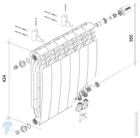 Радиатор royalthermo 500 нижнее подключение Радиатор биметаллический 14 секций ROYAL THERMO BiLiner V ВШГ:430х1120х87 1680Вт