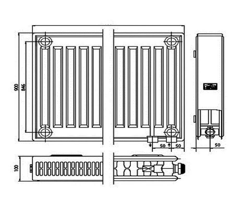 Радиатор с нижним подключением чертеж Kermi FTV 22 900x800 панельный радиатор с нижним подключением - купить с доставк