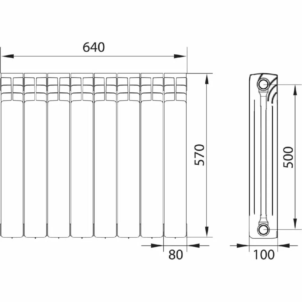 Радиаторы отопления высота 200 боковое подключение Радиатор Equation 500/100, 8 cекций биметалл цена в Новороссийске ↕ Интернет-маг