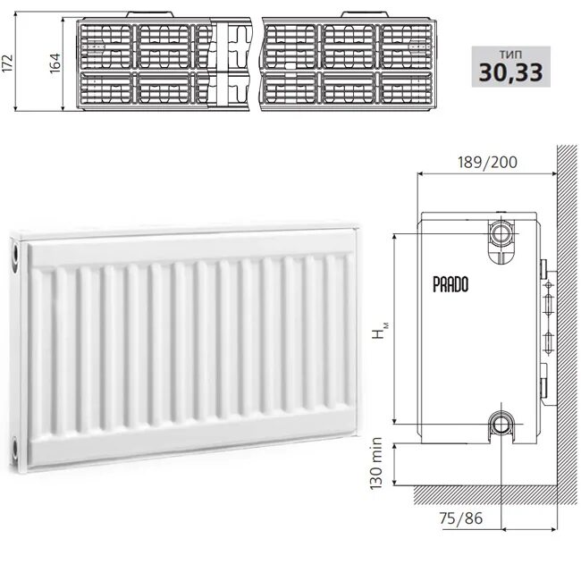 Радиаторы прадо с нижним подключением характеристики Стальной панельный радиатор Prado Classic 33х500х1000 (Код товара:241523) купить