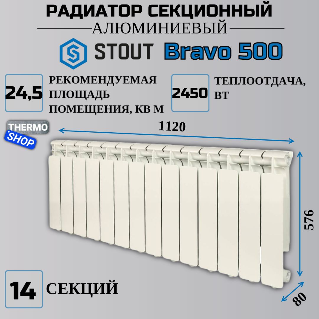 Радиаторы stout bravo подключение Секционный радиатор Stout Радиатор алюминиевый боковое подключение Bravo 500, Ал