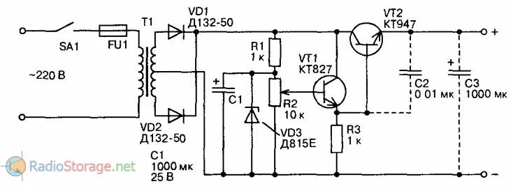 Радиолюбительские схемы своими руками Схема простого но мощного источника питания, выполненного на мощных составных тр