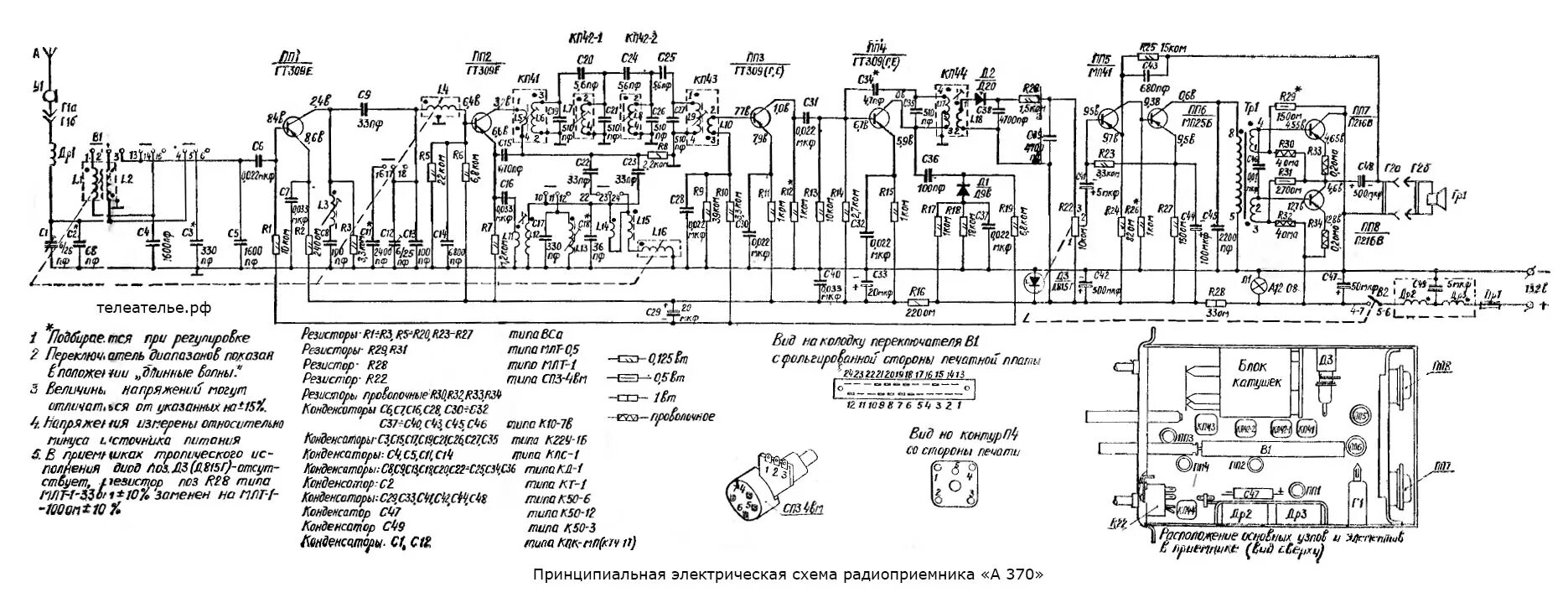 Радиоприемник схема электрическая принципиальная Автомобильный радиоприёмник "А-370" Принципиальные электрические схемы Принципиа