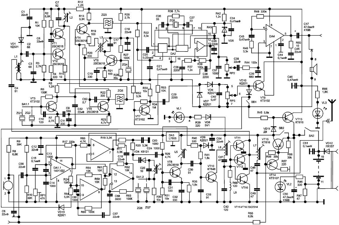Радиостанции схемы электрические принципиальные VRTP - Передатчик 27Мгц