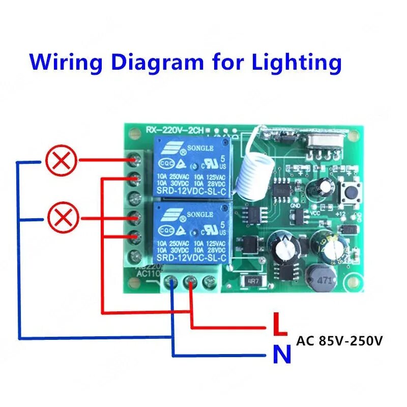 Радиоуправляемые реле схема подключения Универсальный беспроводной Радиочастотный выключатель, 433 МГц, 220 В переменног
