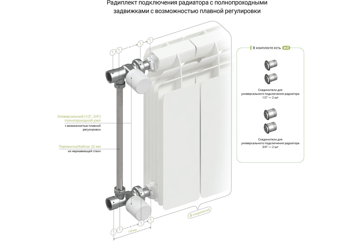 Радиплект для подключения радиатора Радиплект GIBAX для подключения радиатора с ручной регулировкой, полнопроходной,