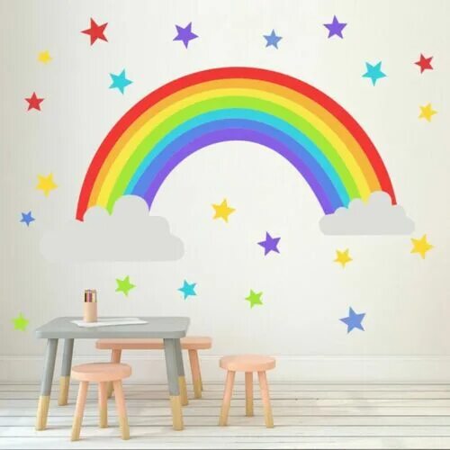 Радуга в оформлении детской Rainbow Star Vinyl Wall Stickers Kids Room Bedroom Playroom Decals Home Sti_ji e