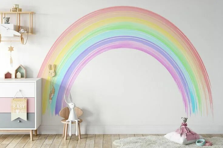 Радуга в оформлении детской Seven Colours of the Rainbow Wall Mural Colorful Rainbow Wall - Etsy Rainbow wal