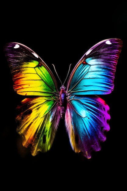 Радужная бабочка фото Premium Photo A rainbow butterfly on a black background