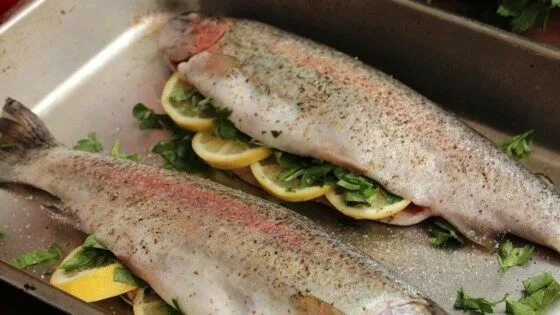 Радужная форель в духовке фото Baked Fresh Rainbow Trout Recipe Trout recipes, Rainbow trout recipes, Recipes