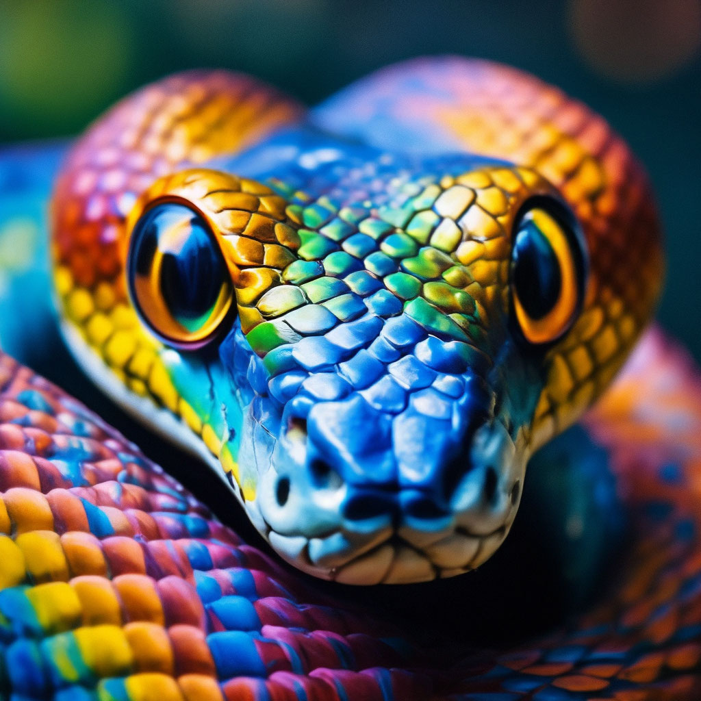 Радужная змея фото "Rainbow snake with big eyes" - image created in Shedevrum