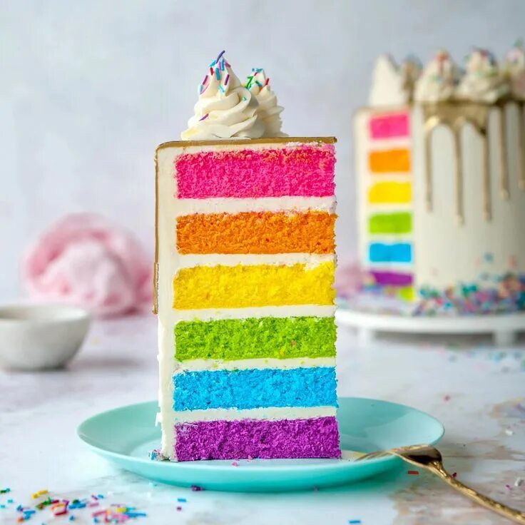 Радужное оформление торта The best rainbow cake ever! Rainbow cake recipe, Rainbow layer cakes, Cake recip