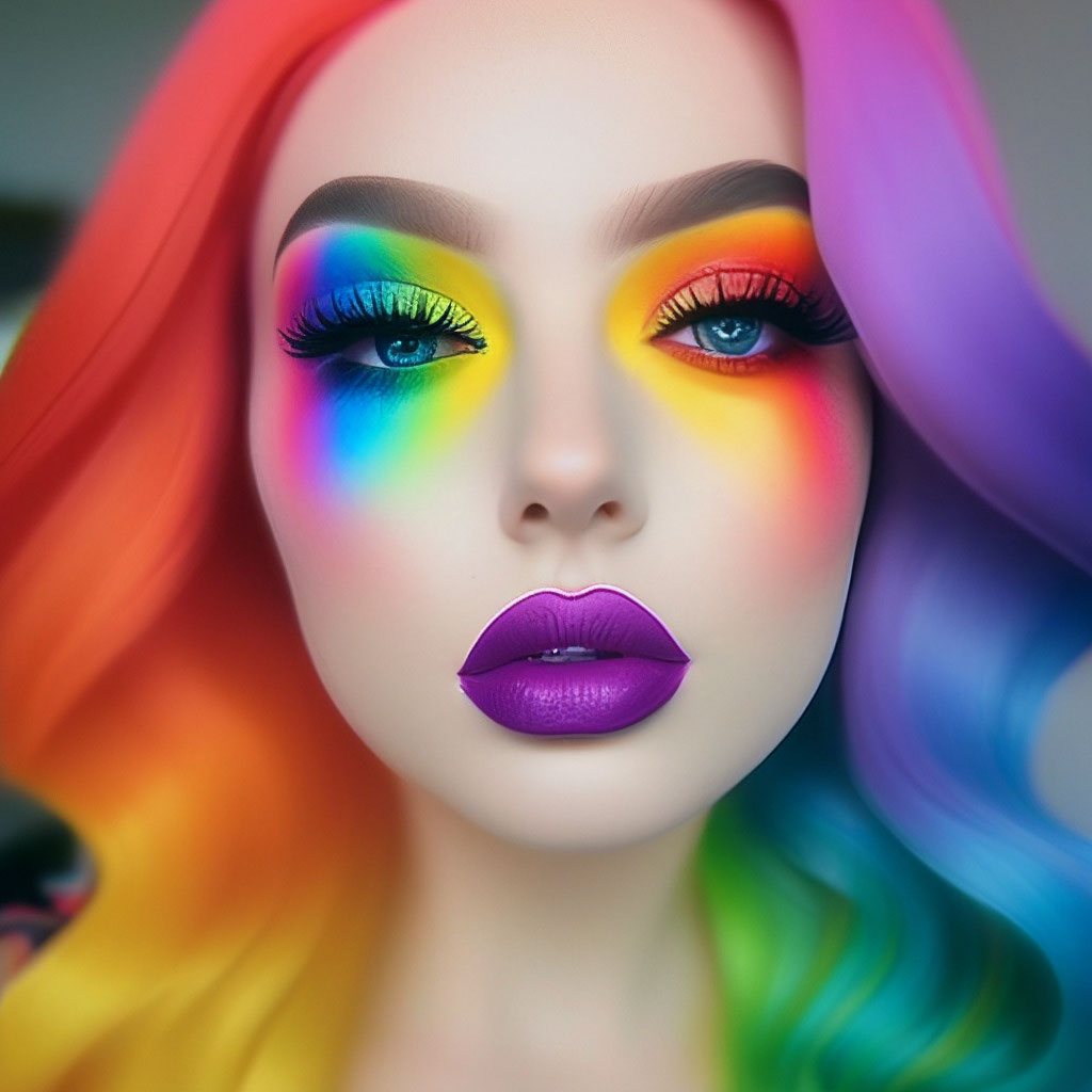 Радужный макияж фото "Rainbow makeup realistic" - image created in Shedevrum