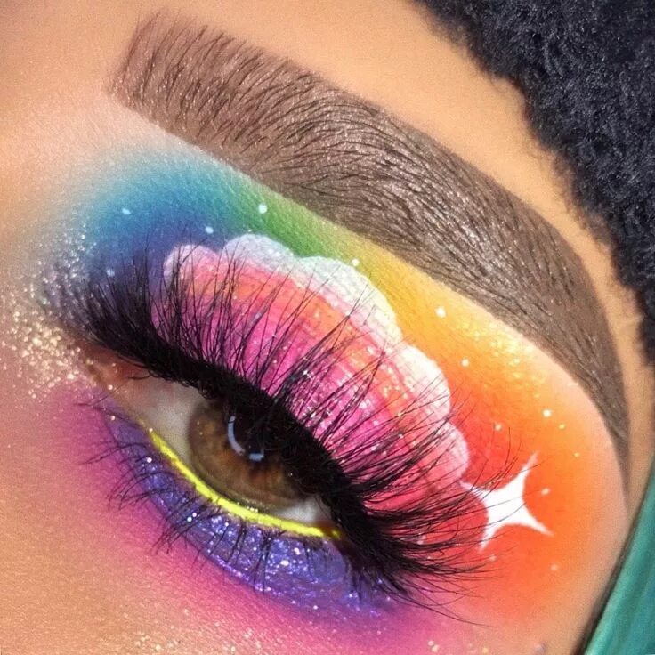 Радужный макияж фото rainbow eye look with a cloud and stars ; makeup artistry Trucco pazzo, Trucco a