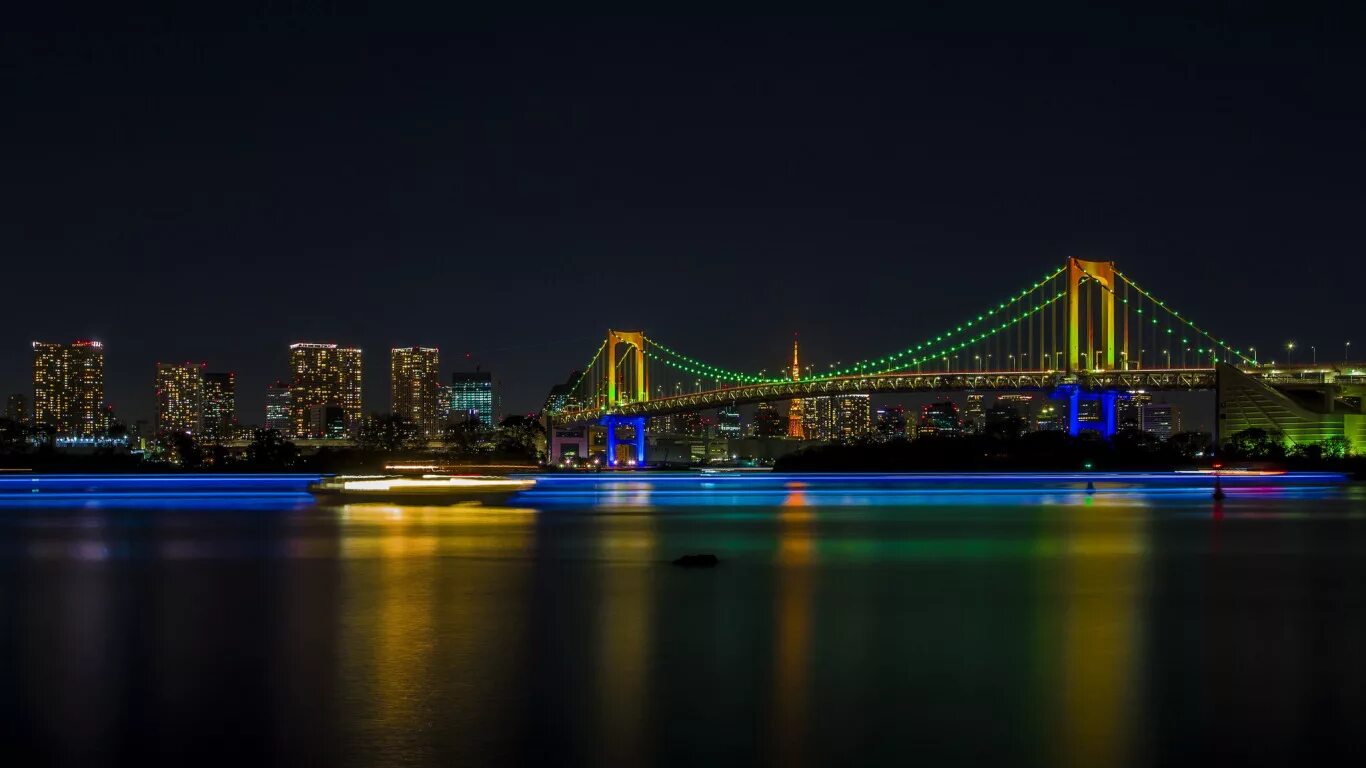 Радужный мост фото Download wallpaper lights, the building, Tokyo, Japan, Rainbow Bridge, section c