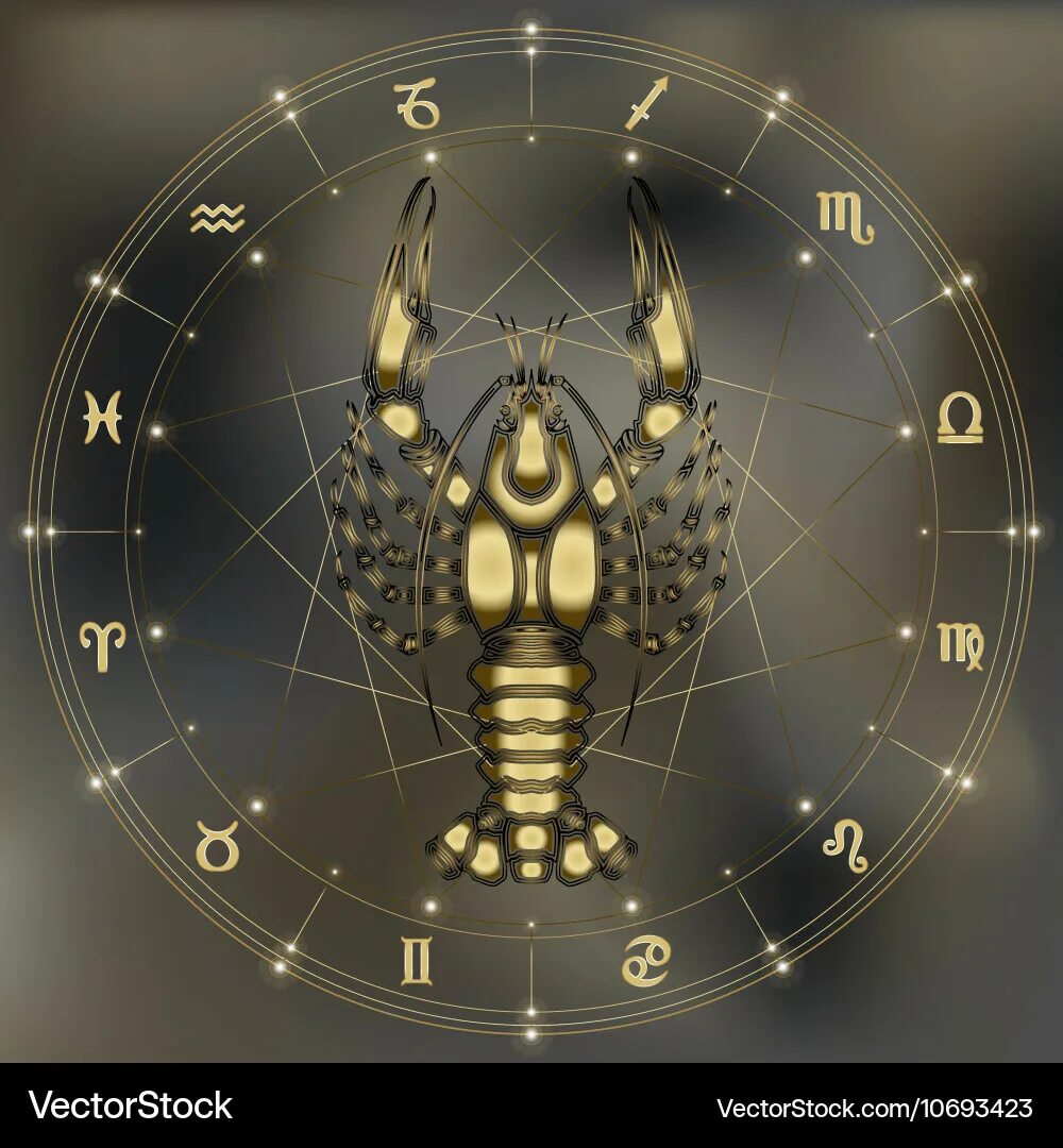 Рак знак зодиака фото символов Golden crawfish zodiac cancer sign Royalty Free Vector Image