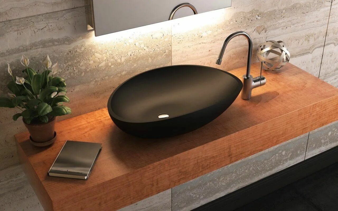 Раковина искусственный камень фото Aquatica Lotus-Blck Stone Bathroom Vessel Sink Small bathroom sinks, Vessel sink