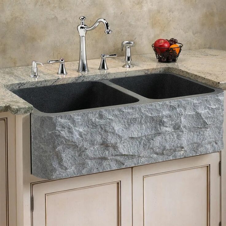 Раковина искусственный камень фото Polished Granite Farmhouse Sink - Chiseled Front - Kitchen Sinks - Kitchen Stone