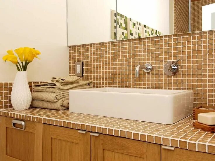 Раковина из плитки в ванной фото Tile Bathroom Countertops Bathroom countertops, Bathroom tile designs, Bathroom 