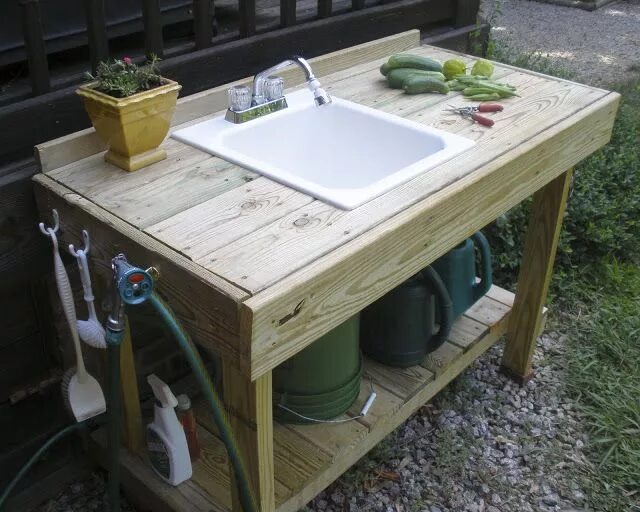 Раковина на дачу своими руками The Gardening Gallimaufry: New Potting Bench, Fried Okra Recipe Garden sink, Out