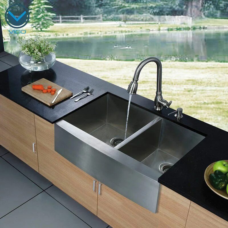 Раковина на кухне фото дизайн Vigo VG3620BL Double Basin Undermount Kitchen Sink Set - VG3620BL in 2019 Stainl