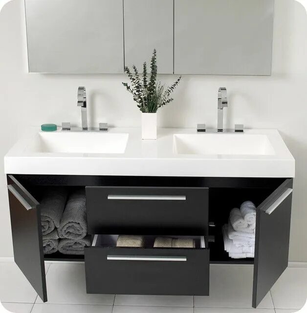 Раковина с тумбой в интерьере ванной Contemporary Bathroom Vanities Floating bathroom vanities, Modern bathroom vanit